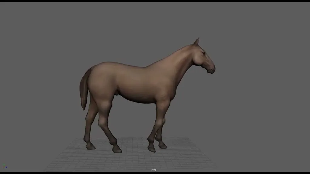 A 3d animated model of a horse performing a walk cycle on a grey background.