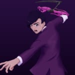 Rat by Alice Boyd. Anime woman in a purple suit with pink bionic arm with dark purple background.