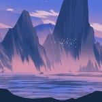 An illustration of a mountain landscape at sunset inspired by Phillip Sue tutorial.