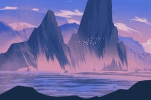 An illustration of a mountain landscape at sunset inspired by Phillip Sue tutorial.