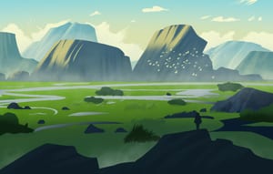 A person studies on a rock in the middle of a field during the Phillip Sue tutorial.