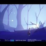 A screenshot of an atmospheric game with a woman walking through an animated forest.